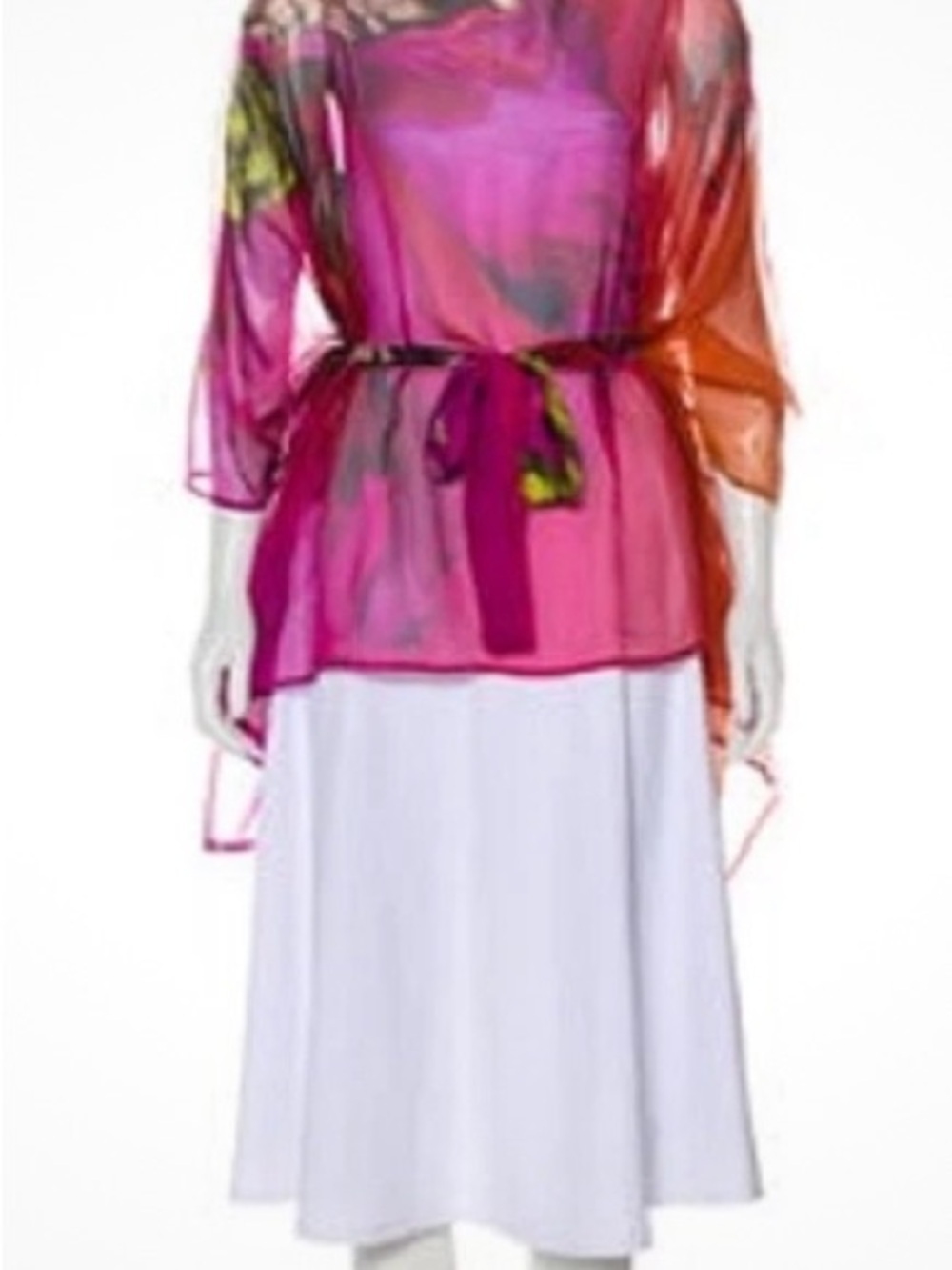 Roberto Cavali Pink & Orange Floral Tie-Waist Kaftan Top size EU 46 - Picture 2 of 4
